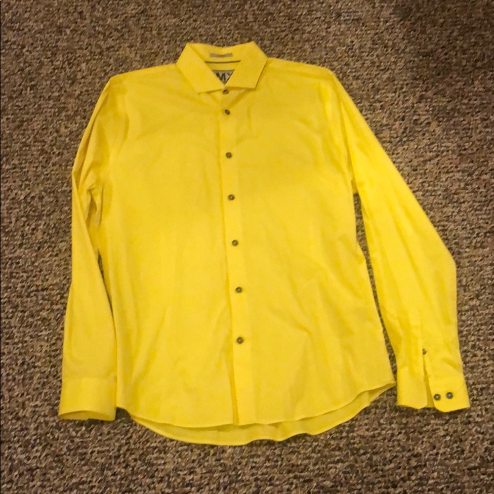 Yellow Express Fitted Button Down, size: Large